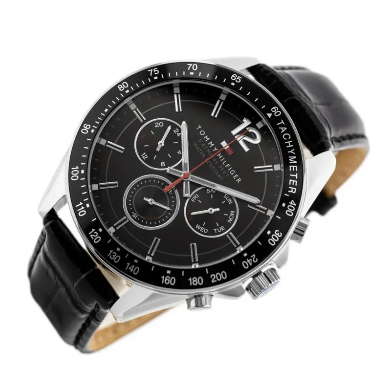 Tommy Hilfiger Luke Chronograph Black Leather Men's Watch- 1791117